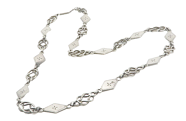 925 Sterling Silver  Vintage Floral Diamond Shape Link Chain Necklace  NE1675