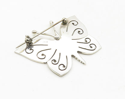 925 Sterling Silver  Vintage Shiny Swirl Butterfly Motif Brooch Pin  BP3679
