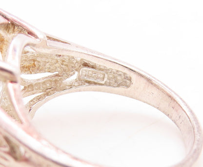 925 Sterling Silver Vintage Ring Cutout Neck Oval Topaz  Sz 6  RG31372