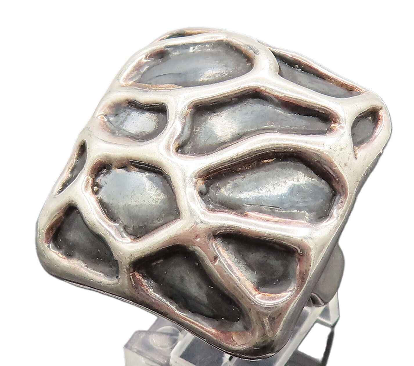 ISRAEL 925 Silver  Vintage Carved Square Frame Statement Ring Sz 9  RG26167