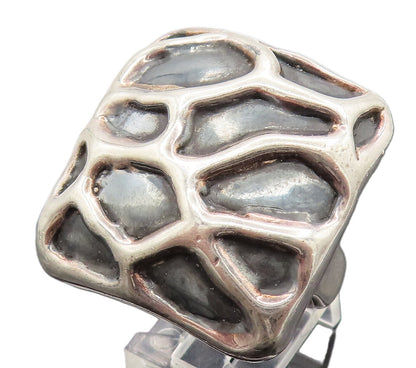 ISRAEL 925 Silver  Vintage Carved Square Frame Statement Ring Sz 9  RG26167