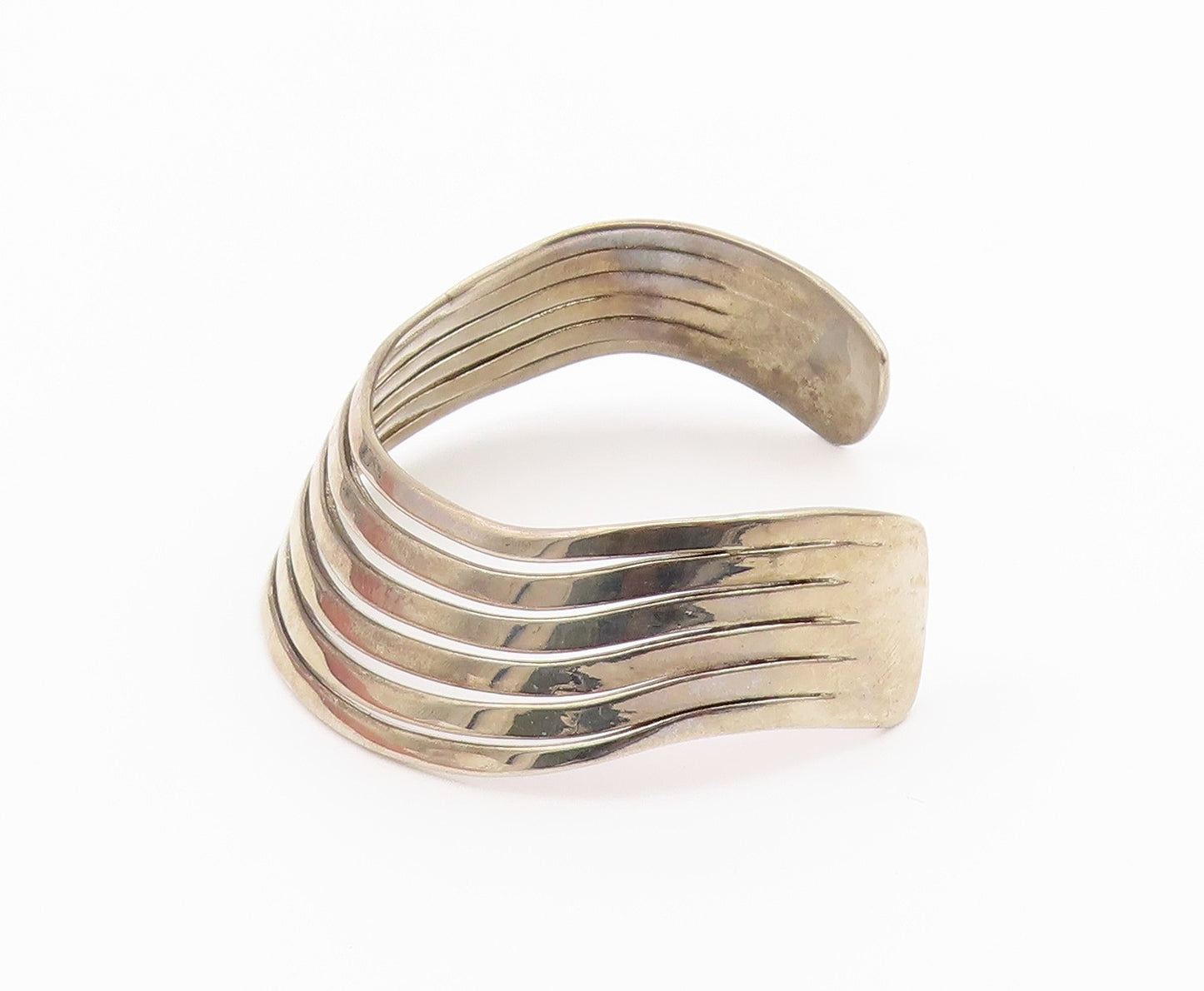 925 Sterling Silver Vintage Bracelet Cutout Split Band Solid Cuff  BT10277
