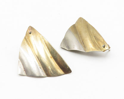 925 Sterling Silver  Vintage Shiny Two Tone Modernist Drop Earrings  EG5588
