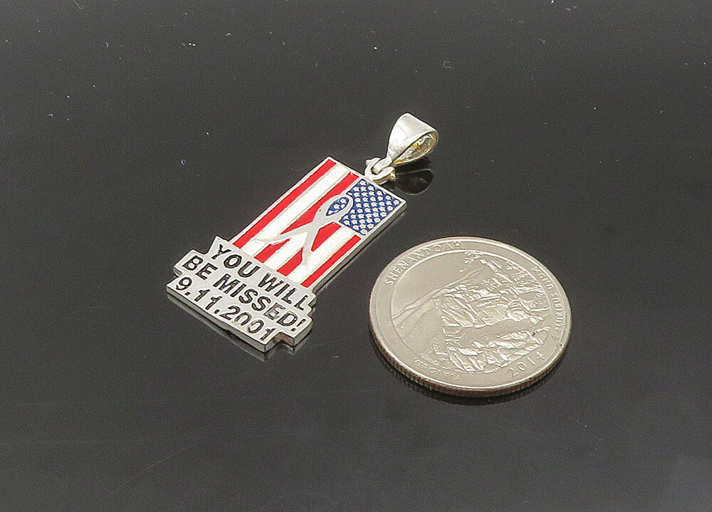 925 Sterling Silver  Vintage Enamel United States Flag Pendant  PT16491