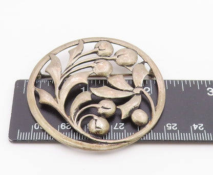 925 Sterling Silver  Vintage Blooming Floral Leaf Vine Brooch Pin  BP3227
