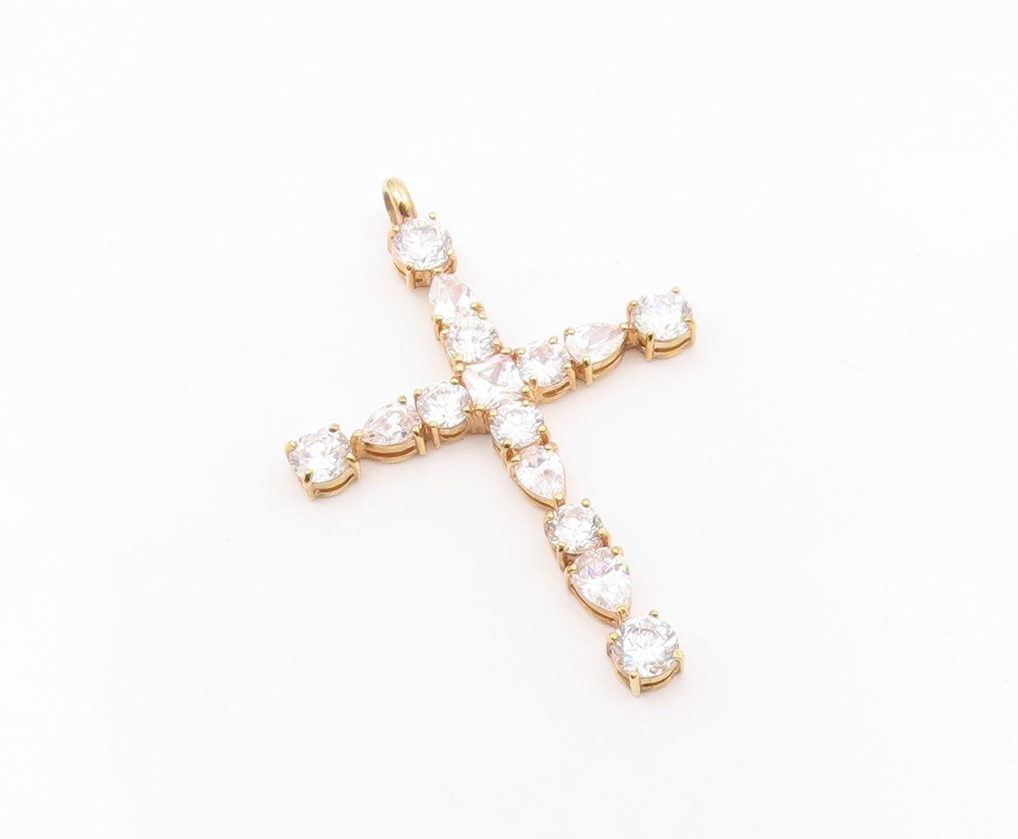 925 Sterling Silver  Vintage Cubic Zirconia Religious Cross Pendant  PT17575