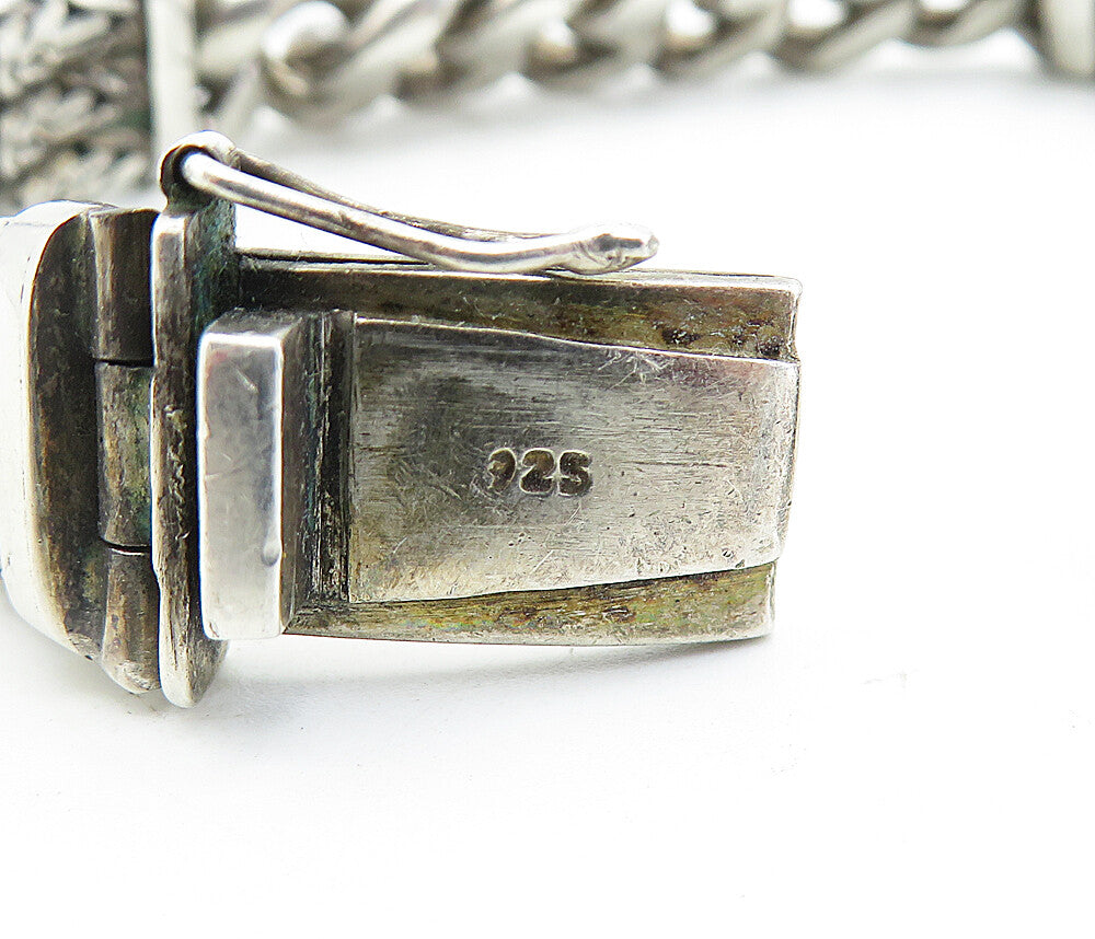 925 Sterling Silver Vintage Antique Byzantine Multi Strand Chain Bracelet BT2492