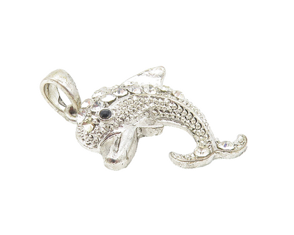 925 Sterling Silver  Shiny Cubic Zirconia Leaping Dolphin Pendant  PT9146