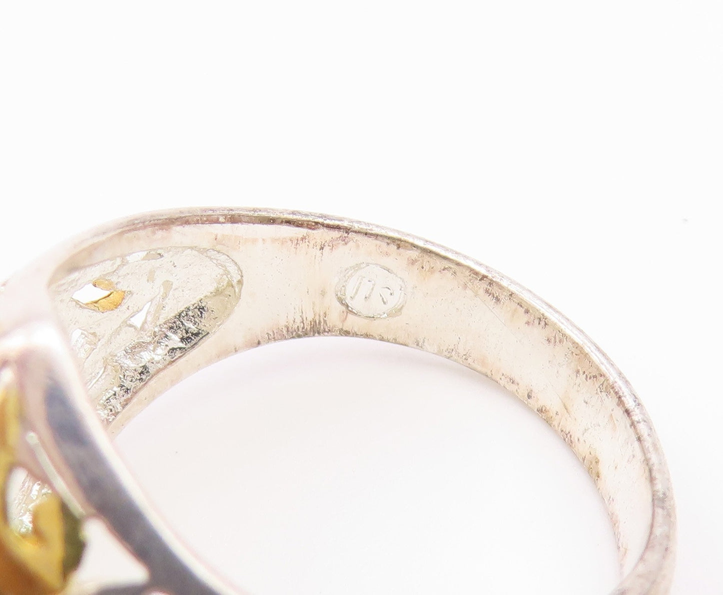 925 Sterling Silver Vintage Ring Two Tone Love Heart Scroll Band  Sz 7  RG36710