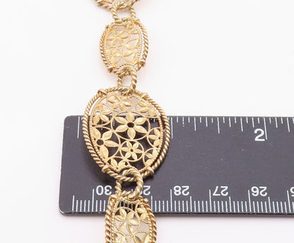 925 Sterling Silver Vintage Bracelet Gold Plated Intricate Floral Link  BT12124