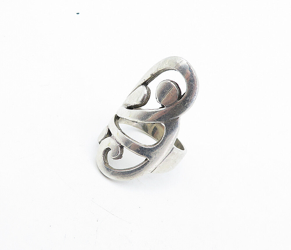 925 Sterling Silver  Vintage Shiny Open Swirl Design Band Ring Sz 7  RG5002