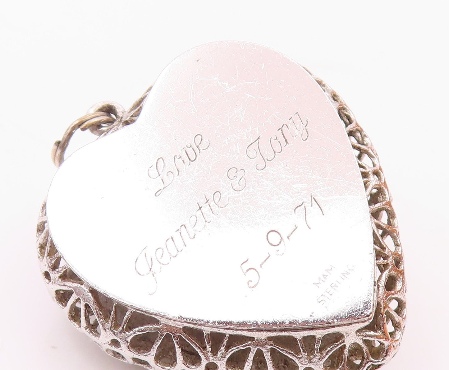 925 Silver  Vintage Purple Topaz Arrow Openwork Love Heart Pendant  PT21665