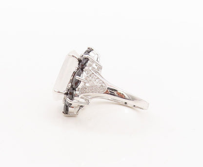 925 Sterling Silver Vintage Ring Topaz Sapphire & Diamonds Flower  Sz 7  RG29558