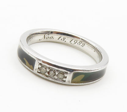 925 Sterling Silver  Topaz Accented Enamel Camouflage Band Ring Sz 7  RG15515