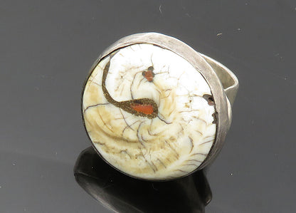 925 Sterling Silver  Vintage Round Jasper Heavy Cocktail Ring Sz 9  RG20240