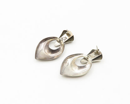 925 Sterling Silver  Vintage Shiny Smooth Linked Pointed Drop Earrings  EG9457