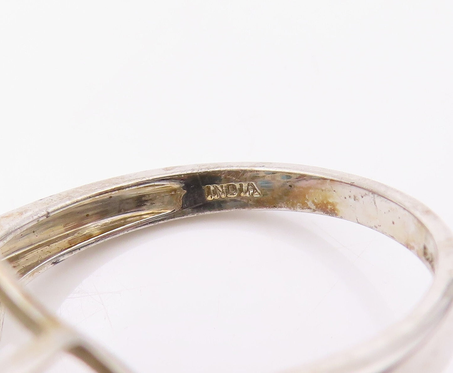 925 Sterling Silver Vintage Ring Drop Cut Blue & White CZ Inlay  SZ 10  RG32039
