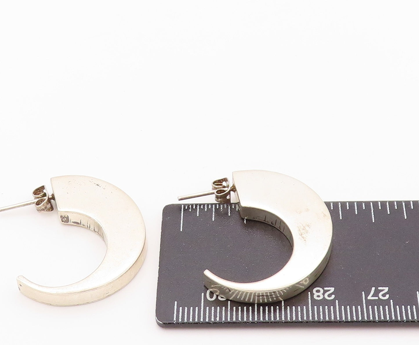 925 Sterling Silver Vintage Earrings Animal Tooth Design Open Hoops  EG13511