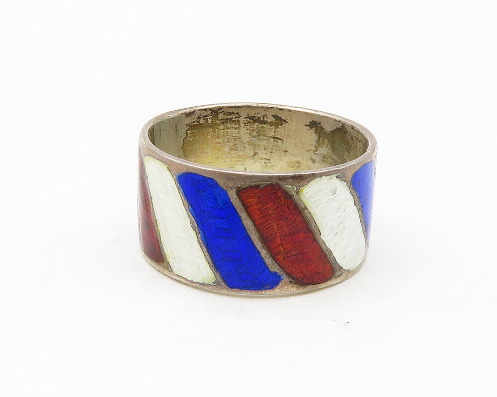 SIAM 925 Sterling Silver  Vintage Enamel Coated Pattern Band Ring Sz 6 RG17563
