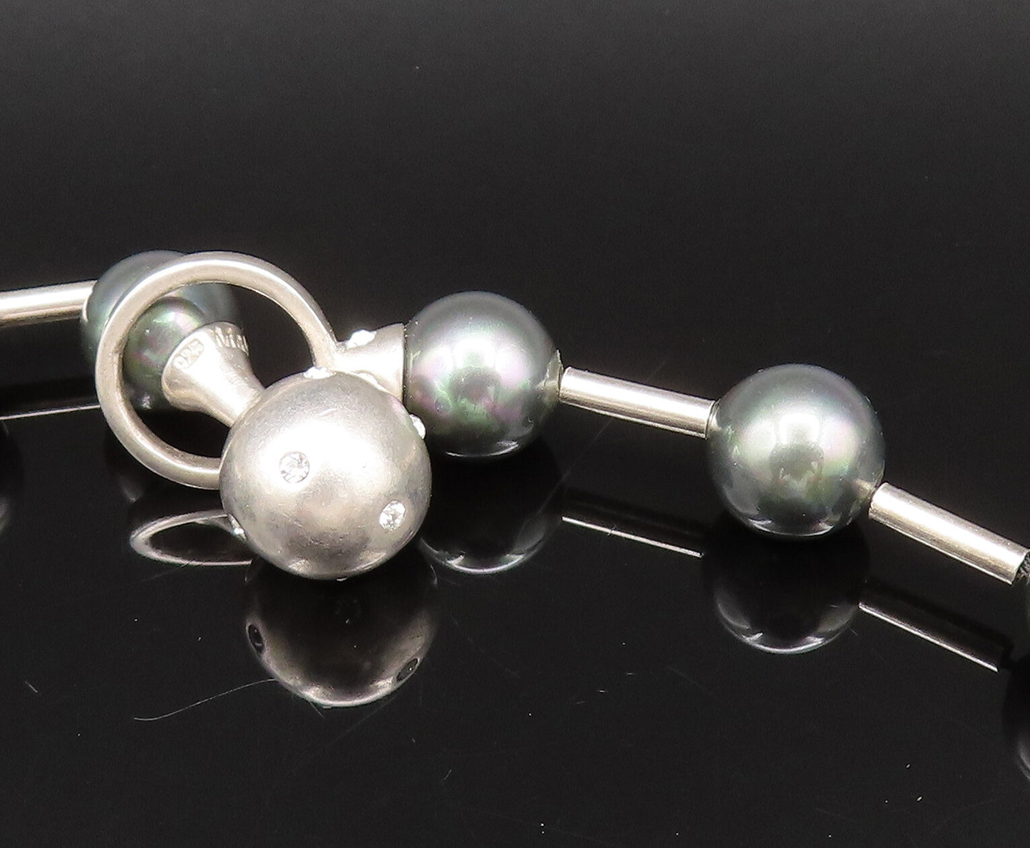 925 Sterling Silver Vintage CZ Scattered Bead Ball Adjustable Necklace  NE3990