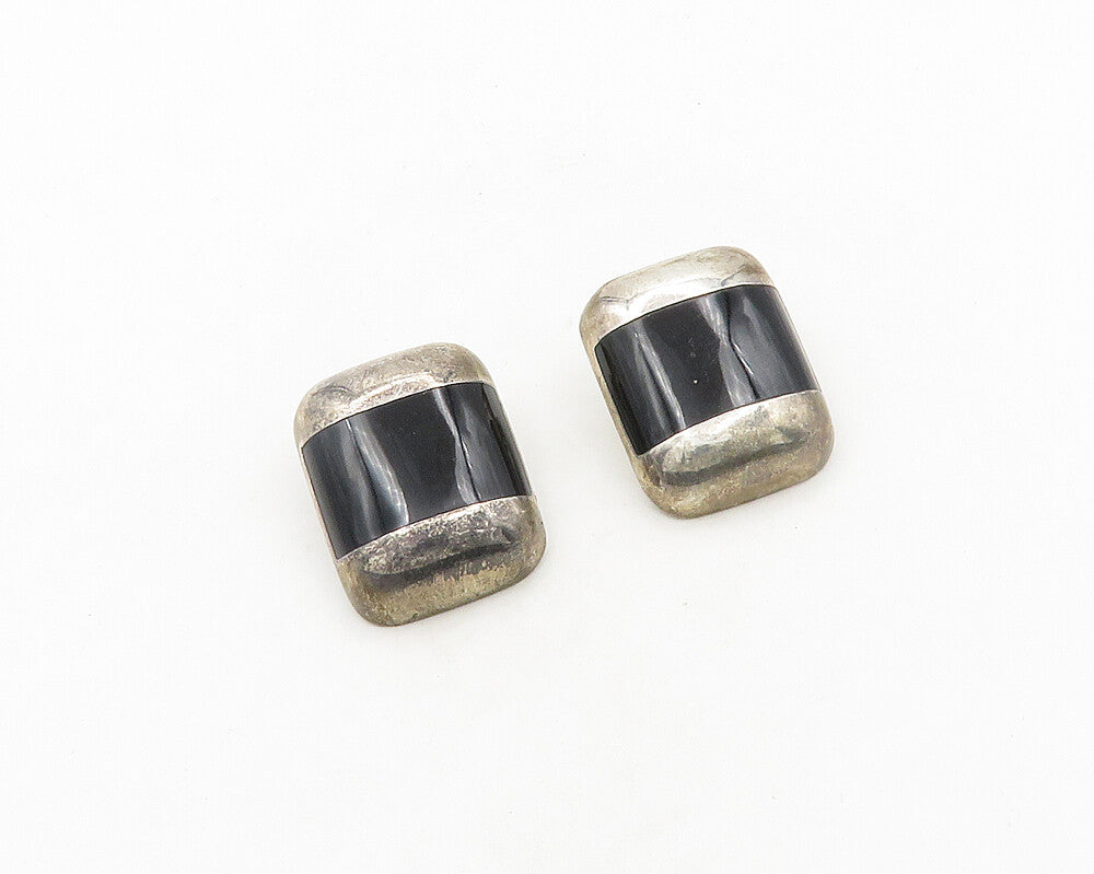 MEXICO 925 Sterling Silver  Vintage Black Onyx Non Pierce Earrings  EG9541