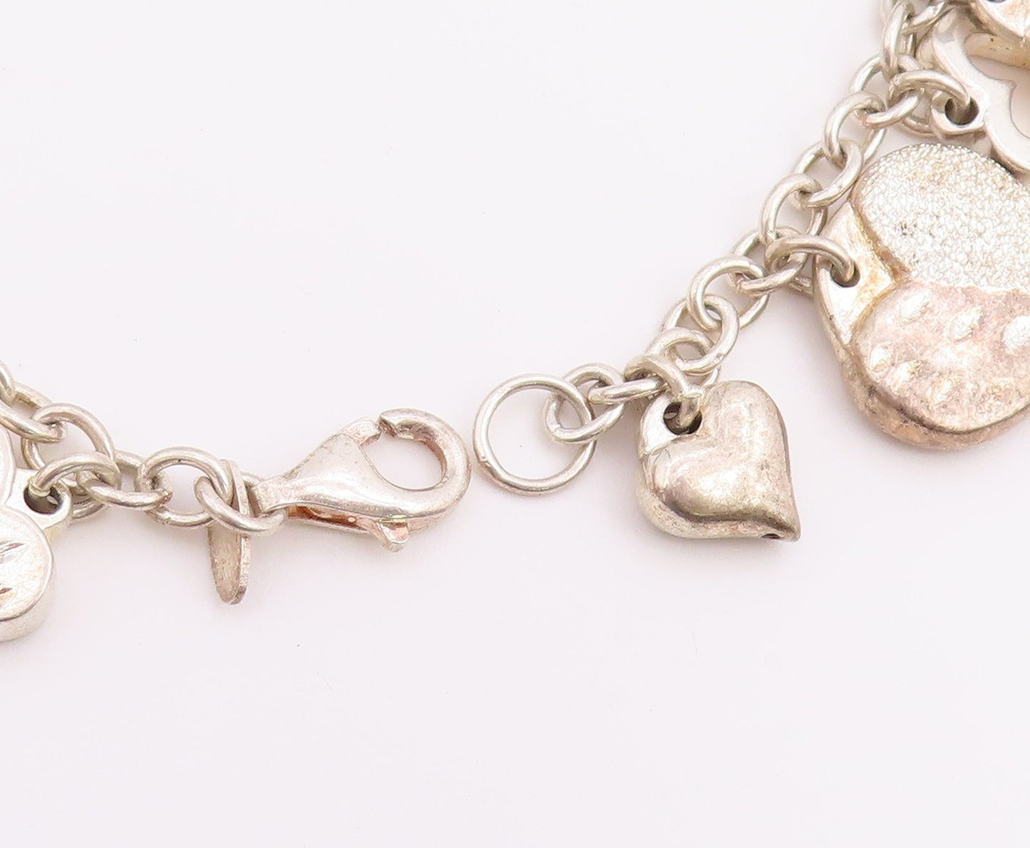 925 Sterling Silver Vintage Bracelet Multi Pattern Puffy Love Heart Link BT12207