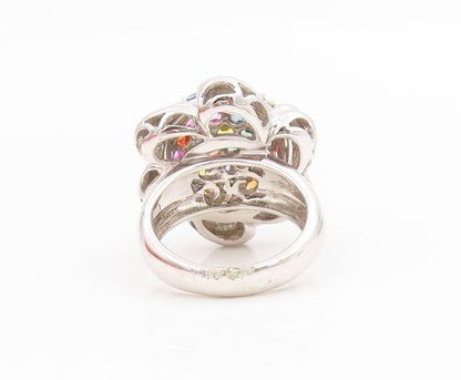 925 Sterling Silver Vintage Ring Gemstone Floral Cluster Band  Sz 6.5  RG34357