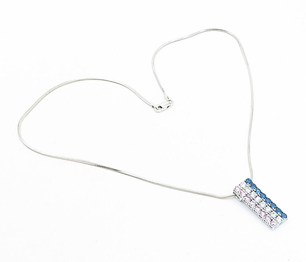 925 Sterling Silver  Cubic Zirconia & Topaz Shiny Snake Chain Necklace  NE1007