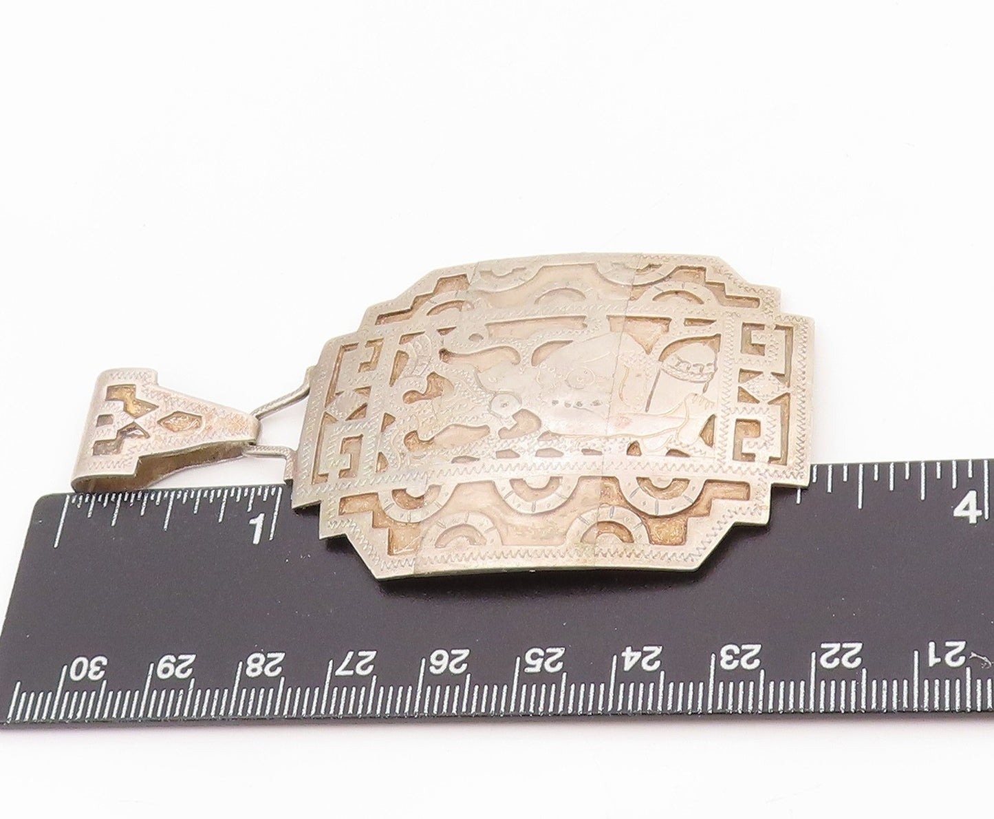 925 Sterling Silver Vintage Pendant Intricate Geometric Figural Motif  PT25519