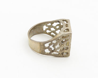 925 Sterling Silver  Vintage Shiny I Initial Square Band Ring Sz 9.5  RG18076