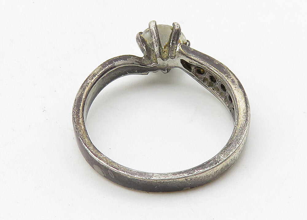 SETA 925 Sterling Silver  Vintage Prong Set Topaz Solitaire Ring Sz 7  RG10492