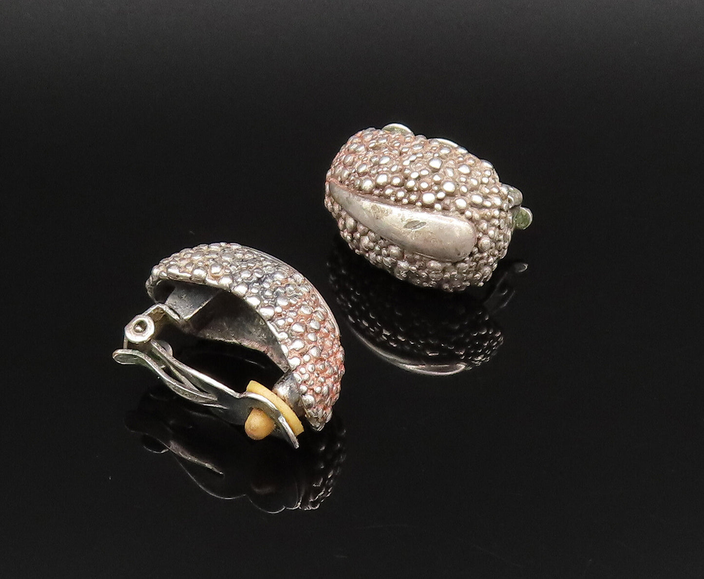DESIGNER 925 Silver  Vintage Rough Texture Curved Non Pierced Earrings EG12134