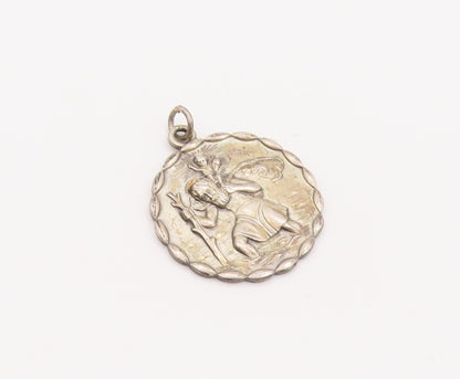 925 Sterling Silver Vintage Pendant Solid Religious Carved Bordered Coin PT23122