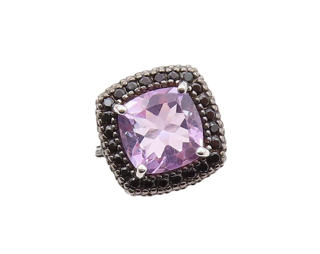 925 Sterling Silver Vintage Ring Square Amethyst Halo Spinel  Sz 7  RG30879