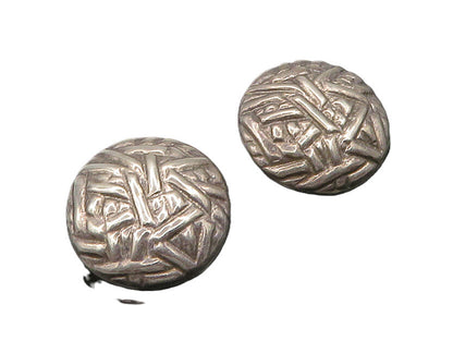 MEXICO 925 Sterling Silver  Vintage Patterned Dome Non Pierce Earrings  EG9691