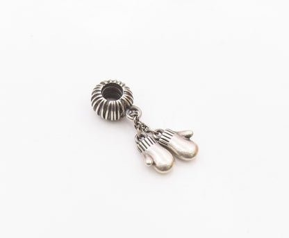 925 Silver  Vintage Enamel Love Heart Pair Of Mittens Charm Pendant  PT21740