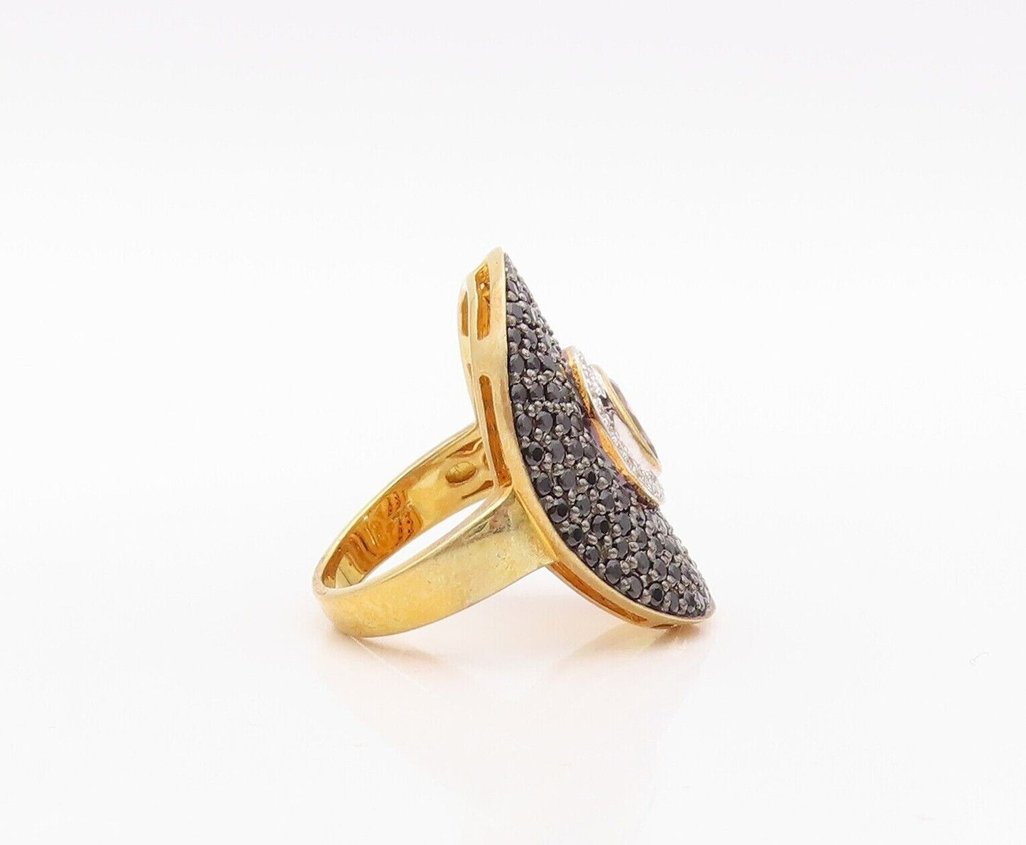 925 Sterling Silver Vintage Ring Gold Plated Large Topaz & Spinel  Sz 6  RG29966