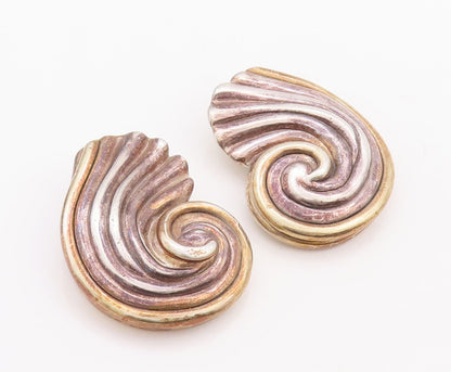 925 Sterling Silver Vintage Earrings BAT AMI ISRAEL Large Swirly Grooved EG13129