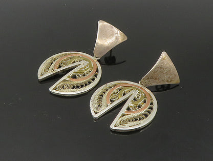 EUROPEAN 925 Sterling Silver  Vintage 3Tone Filigree Dangle Earrings  EG11561