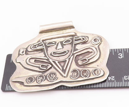 925 Sterling Silver Vintage Pendant Brutalist Carved Joker Man Face  PT22971