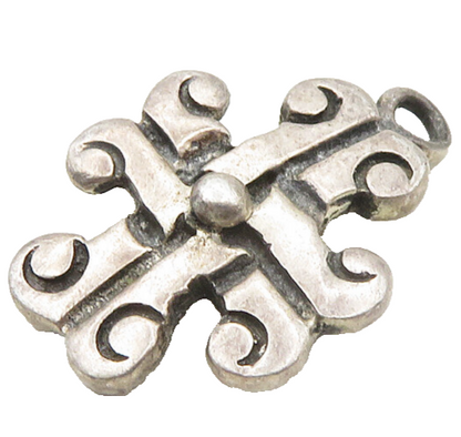 925 Sterling Silver  Vintage Dark Tone Swirl Cross Petite Pendant  PT15104
