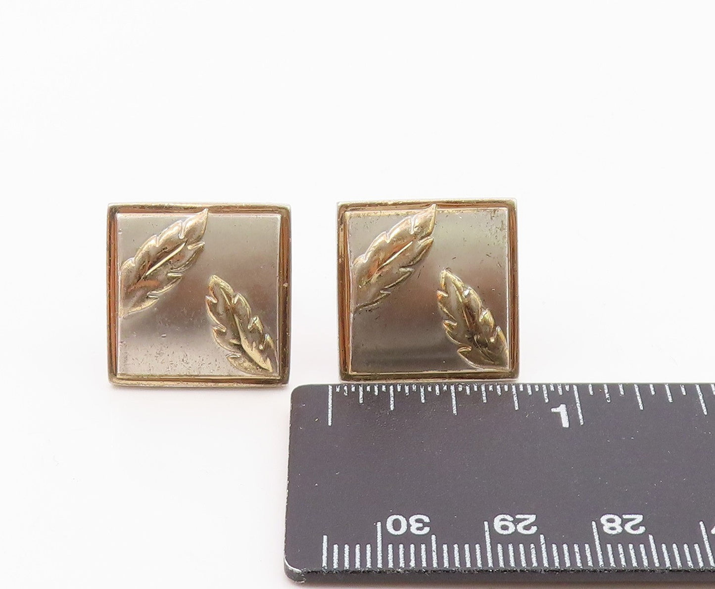 SWANK 925 Sterling Silver  Vintage Two Tone Floral Leaves Cufflinks  TR2797