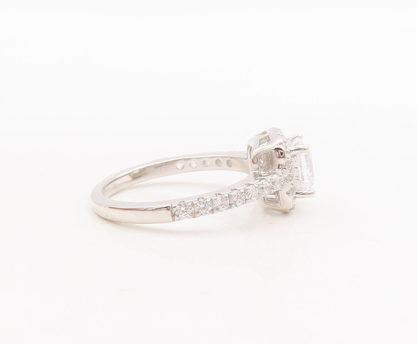 925 Sterling Silver Vintage Ring Square Cut Halo CZ Bands  Sz 6  RG29871
