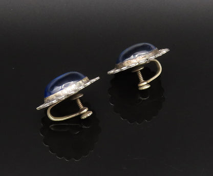 MEXICO 925 Silver  Vintage Unique Blue Amber Screw Back Earrings  EG12142