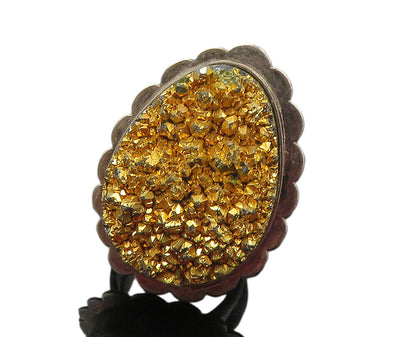 I BELLE 925 Silver  Vintage Large Druzy Stone Cocktail Ring Sz 8.5  RG9470
