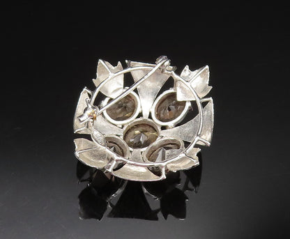925 Sterling Silver  Vintage Smoky Quartz Leaf Fidget Dome Brooch Pin  BP9648