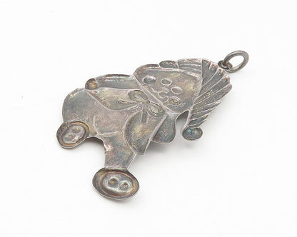 925 Sterling Silver  Vintage Oxidized Teddy Bear In Pajamas Pendant  PT9115