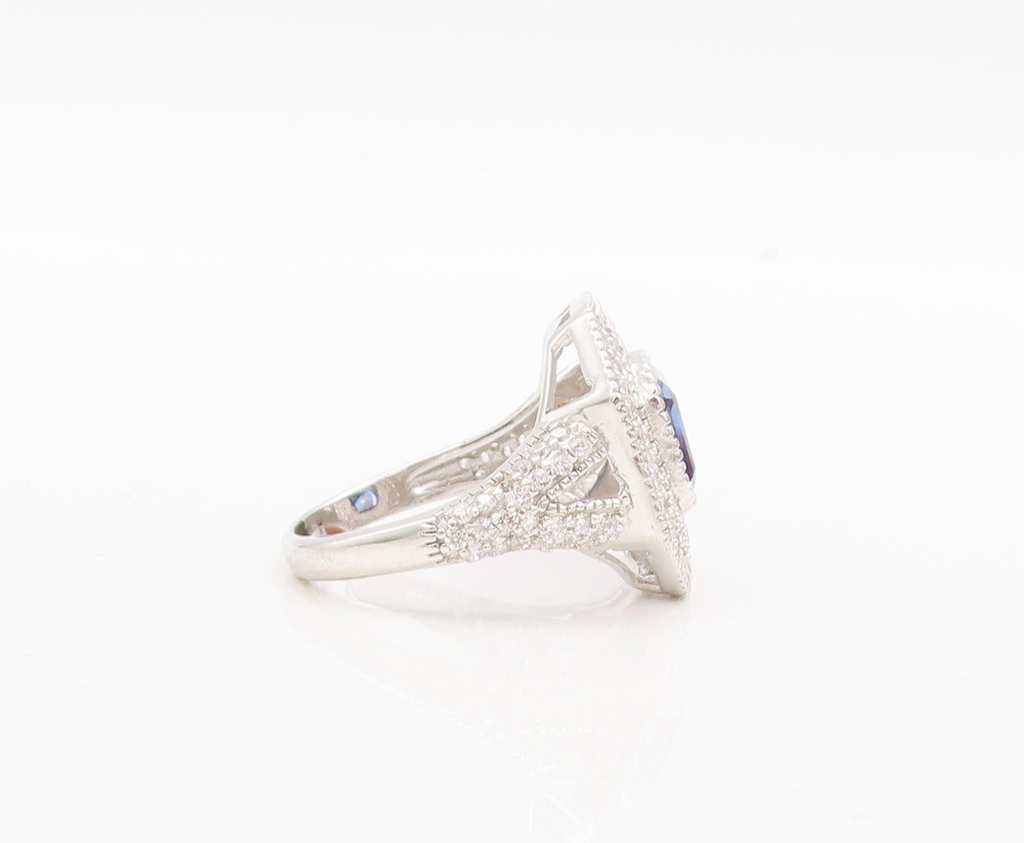 925 Sterling Silver Vintage Ring Designer Square Sapphire CZ Inlay Sz 7 RG29795