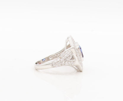925 Sterling Silver Vintage Ring Designer Square Sapphire CZ Inlay Sz 7 RG29795