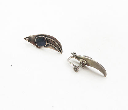 LA VISTA 925 Silver  Vintage Blue Jasper Oxidized Non Pierce Earrings  EG4810